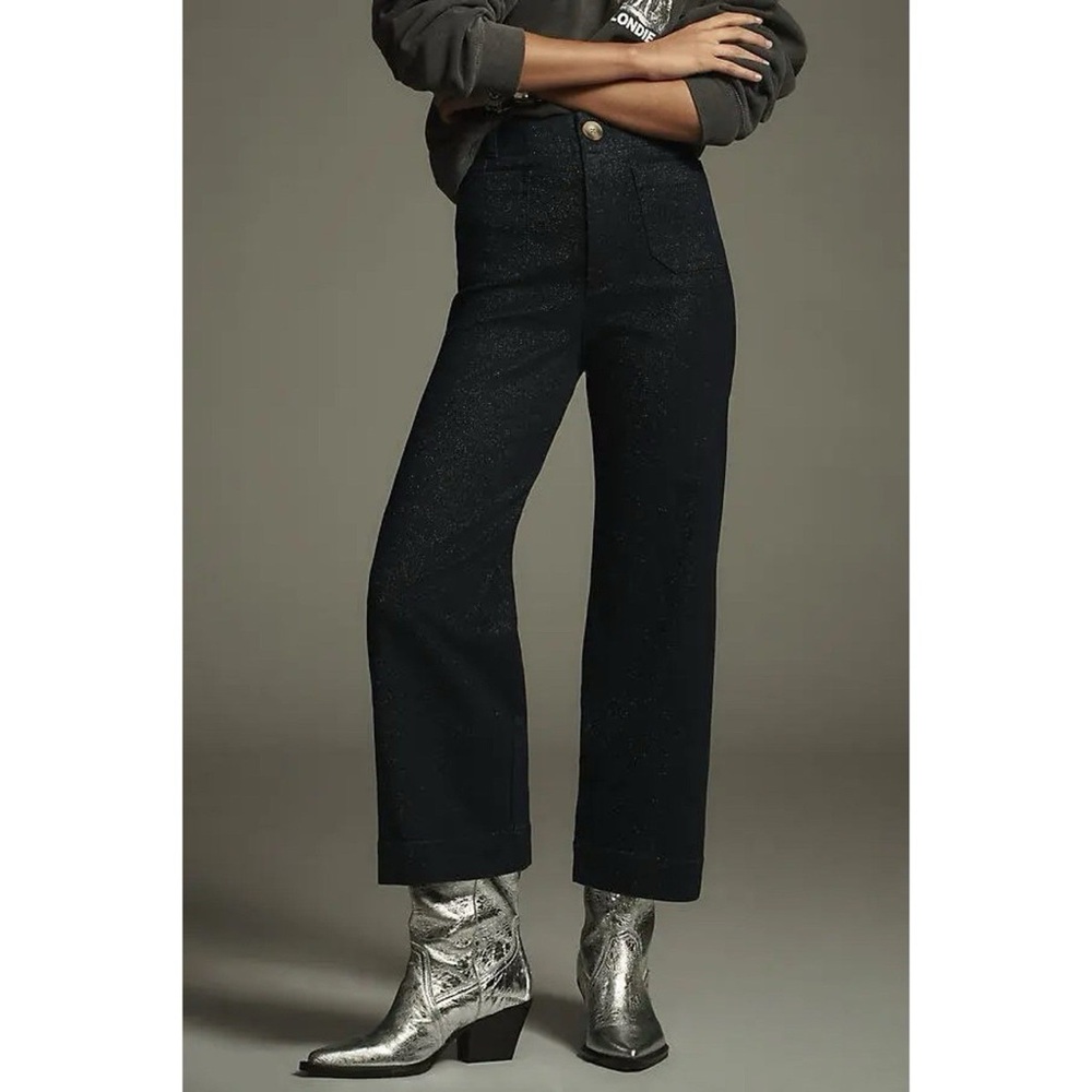 NWT! Maeve The Colette High-Rise Wide-Leg Cropped Jeans - Sparkle Edition